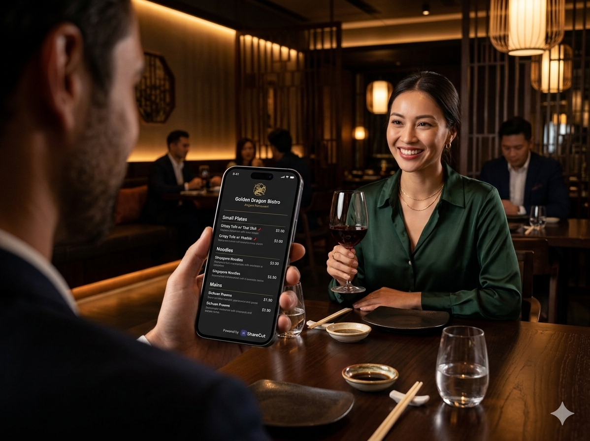 Restaurant owner showing the ShareCut digital menu
