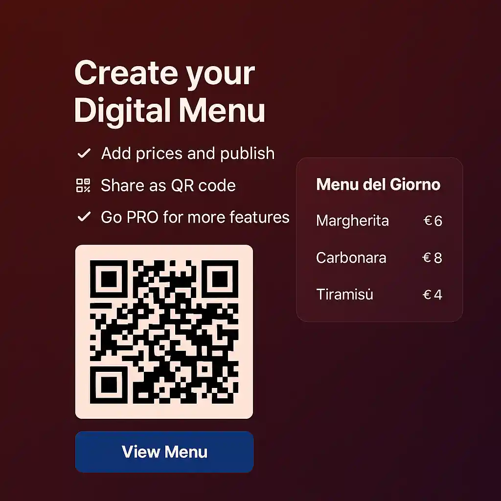ShareCut digital menu preview with QR code